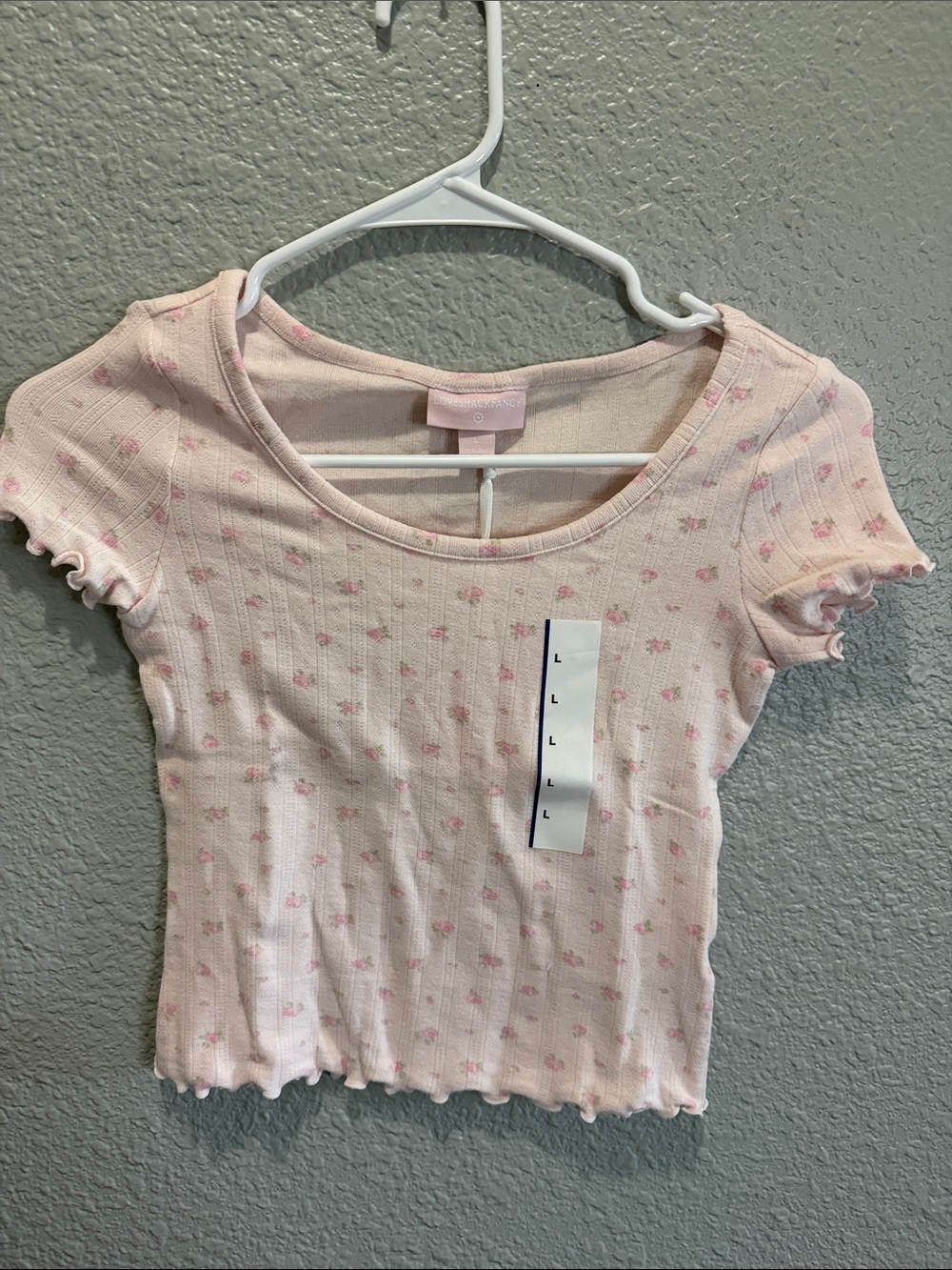 Love Shack Fancy girls Pink Ribbed Floral Top - size large